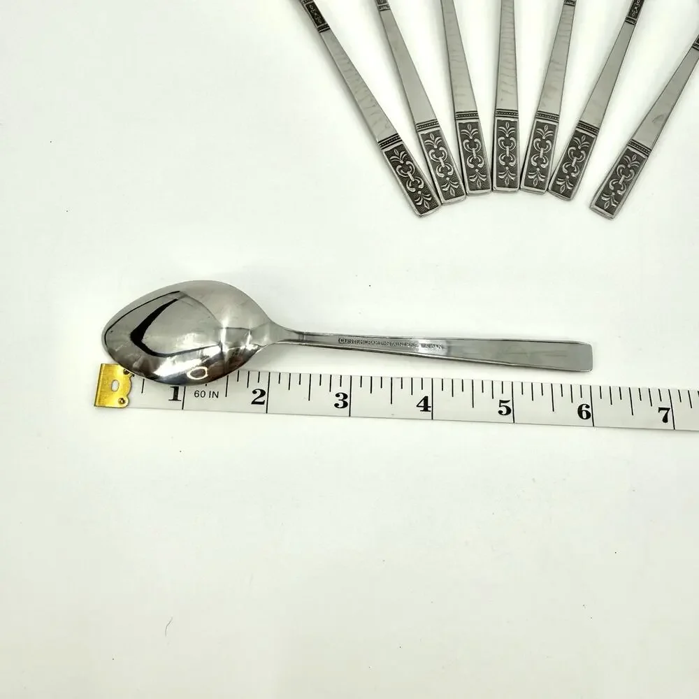 Customcraft Set~8 Stainless Teaspoons CUS3 Taiwan Flatware Silver/Black Accent